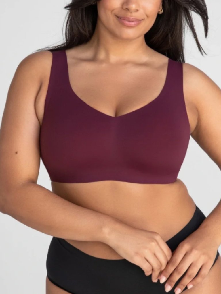 Honeylove V-Neck Wireless Smoothing Pullover Bra Fig Purple L